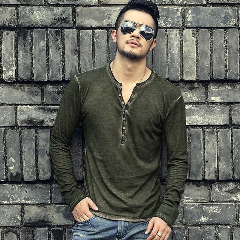 Cotton Vintage Mens Long Sleeve Shirt