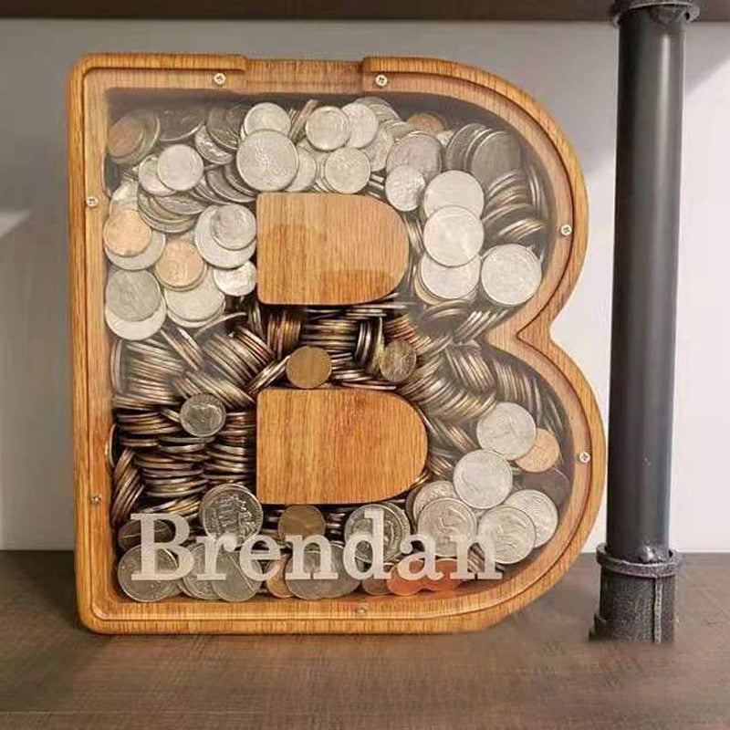 WOODEN ALPHABET PIGGY BANK