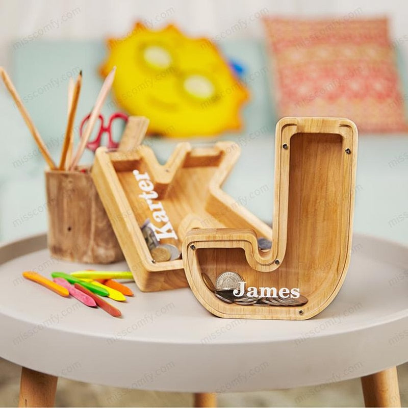 WOODEN ALPHABET PIGGY BANK
