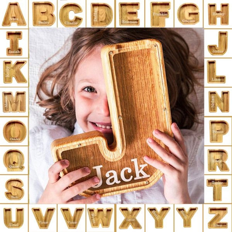 WOODEN ALPHABET PIGGY BANK