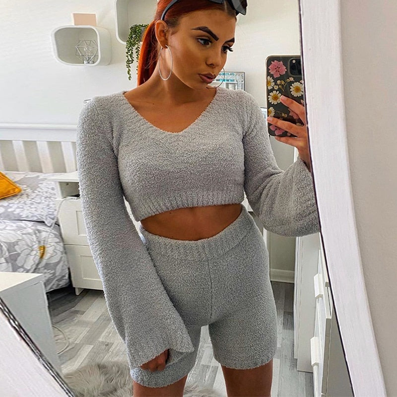 Flare Sleeve 2 Piece Shorts Set