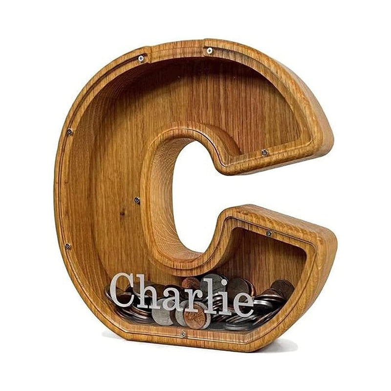 WOODEN ALPHABET PIGGY BANK