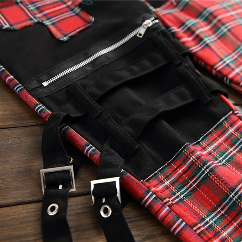 Men's Plaid Patchwork Skinny Jeans