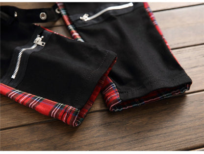 Men's Plaid Patchwork Skinny Jeans